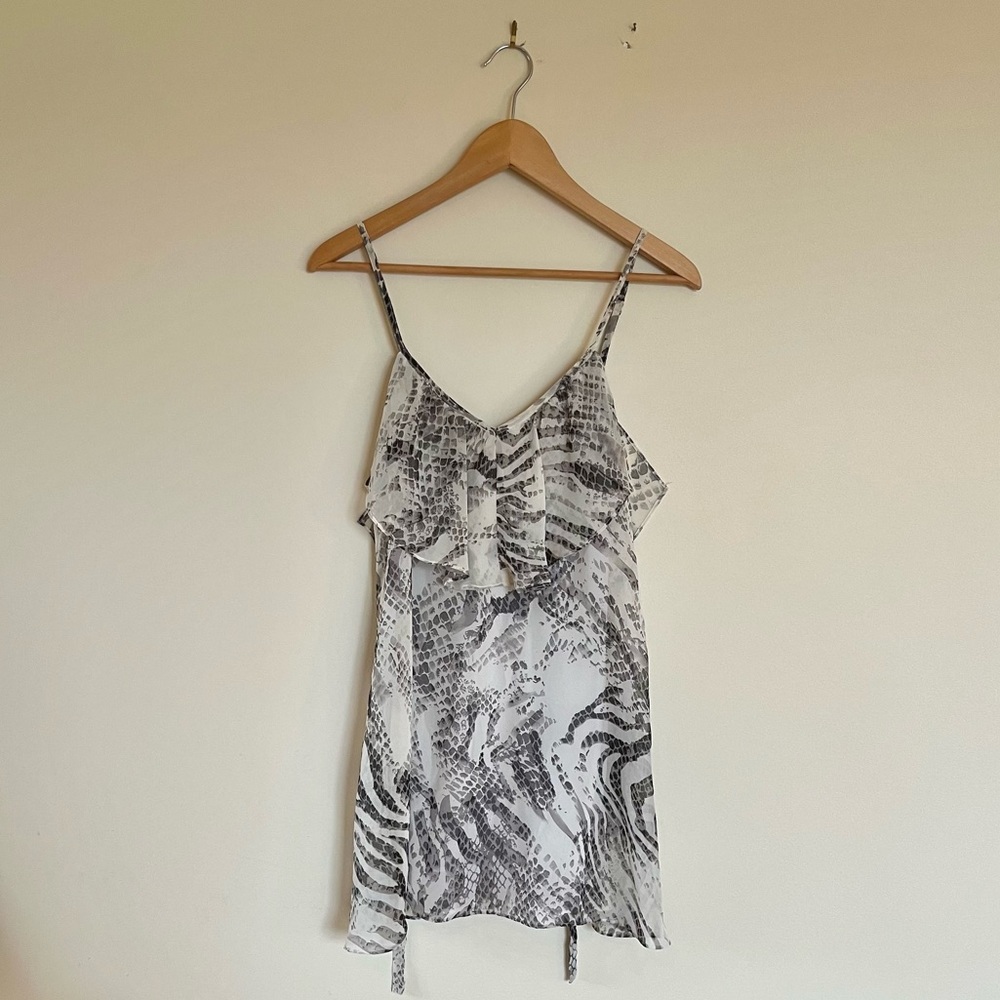 Flowy Snakeskin Print Ruffle Dress